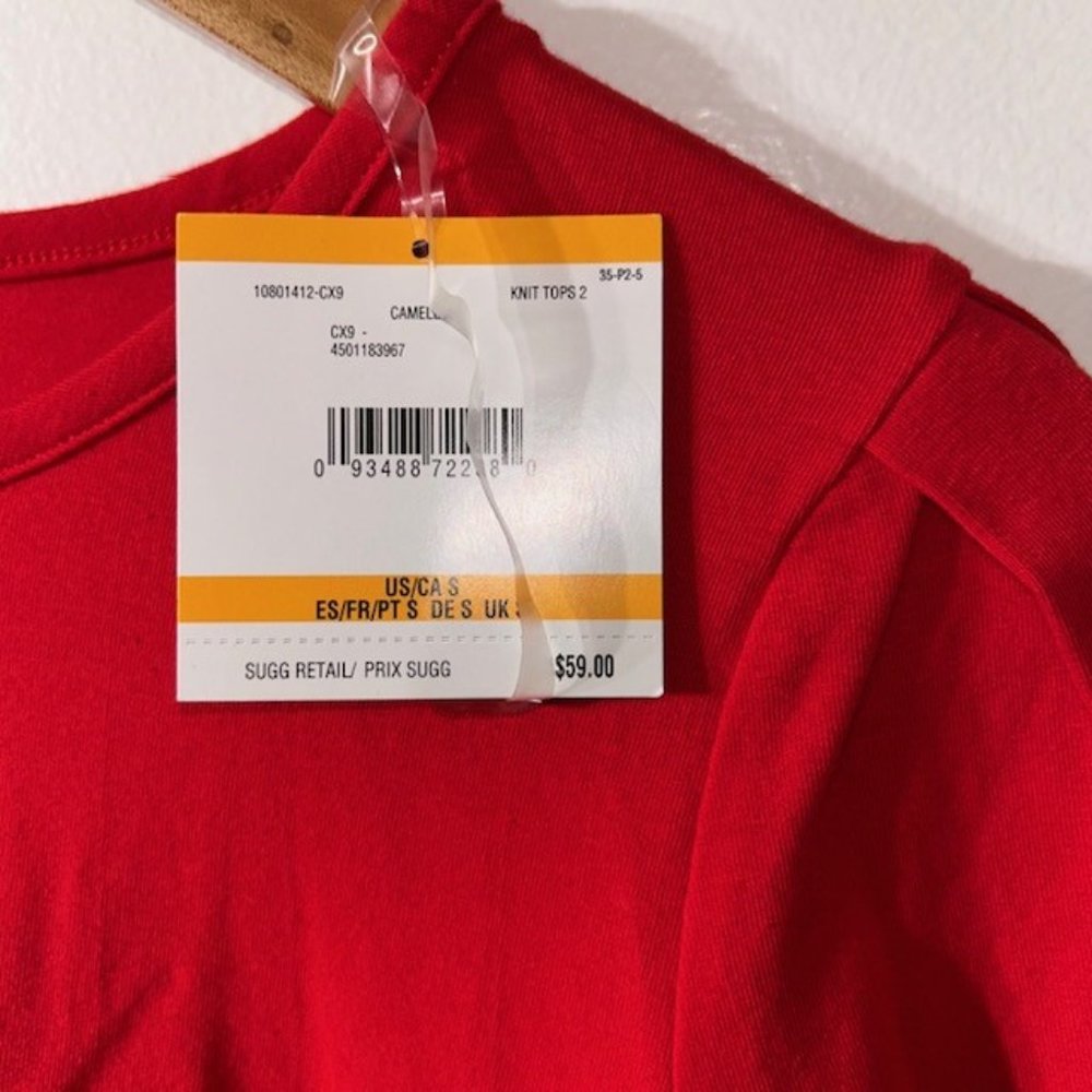 Anne Klein Sport Womens 3/4 Sleeve Shirt Size S Red Cotton Pleated Shoulders NWT - Picture 3 of 6